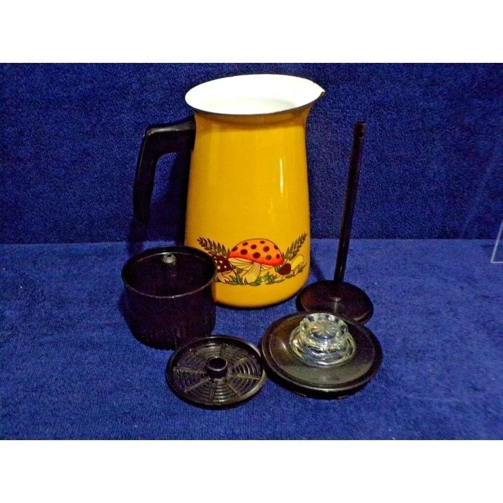 Vintage Sear's Merry Mushroom Gold Enamelware Perculator Coffee Maker Complete